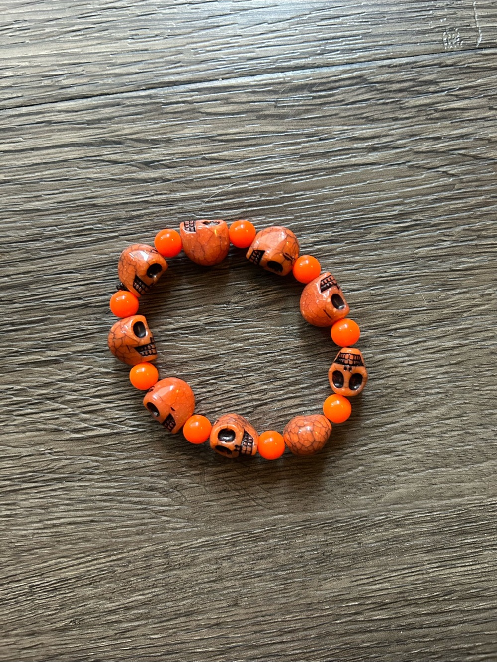 Orange Skull Beaded Stretch Bracelet